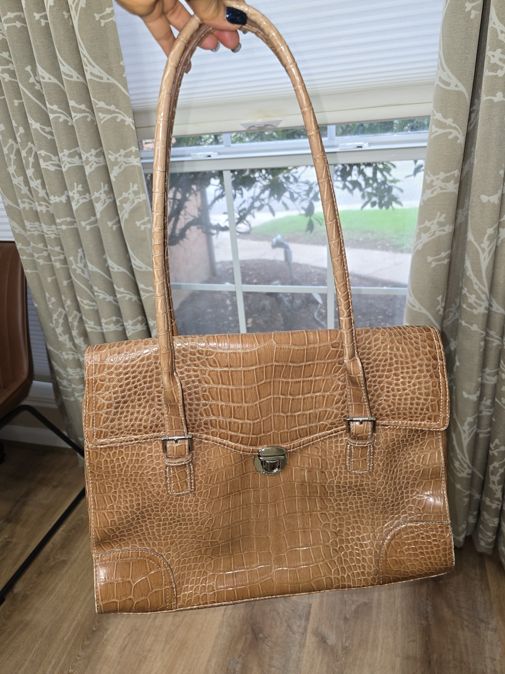 Liz Claiborne Croc-Embossed Tan Satchel